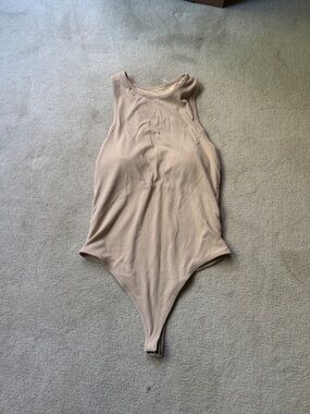 Klassy Network Ribbed High-Neck Bodysuit - Nude
